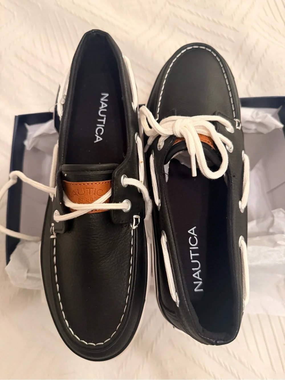 Nautica Black Boat Shoes with White Accents